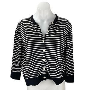 Ann Taylor LOFT Women's Black White Striped Long Sleeve Button Up Cardigan Top L